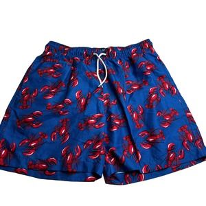 Charleston Threads Swim Trunks Shorts Men's Size Large L Blue with Red Lobsters
